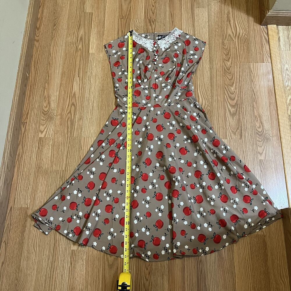 HELL BUNNY VIXEN Dress NWT Sz M Apple Print Pin Up Swing Dress Retro Twirl - Picture 11 of 11